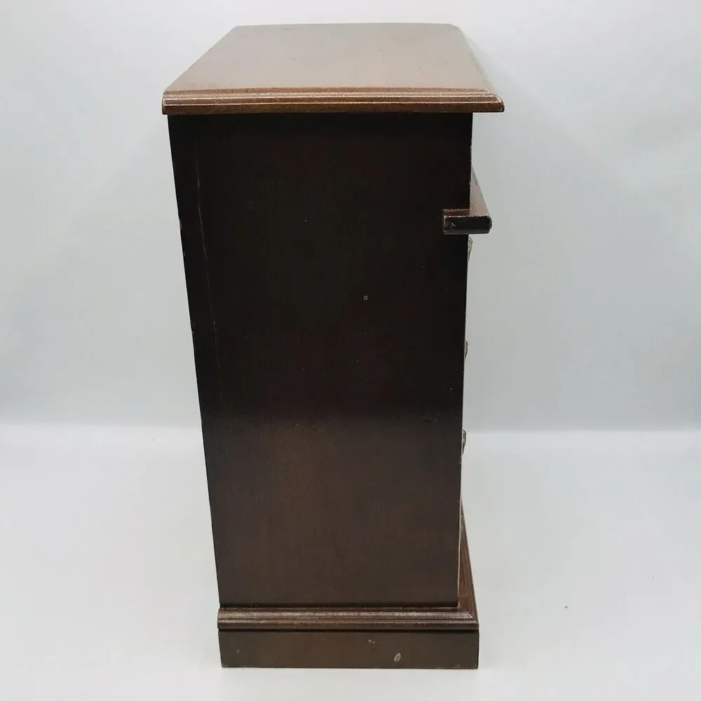Vintage Wooden Jewelry Box Armoire Etched Glass, Wheel, 4 Drawers, 12.5x10x5 In